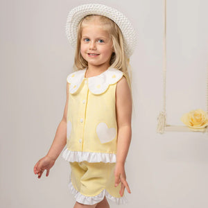 Caramelo Linen Scallop Heart Short Set Lemon