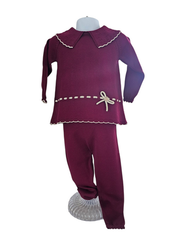 Granlei Girls Burgundy  two piece collar bow tracksuit