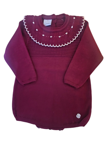 Granlei  girls burgundy/cream romper frill collar