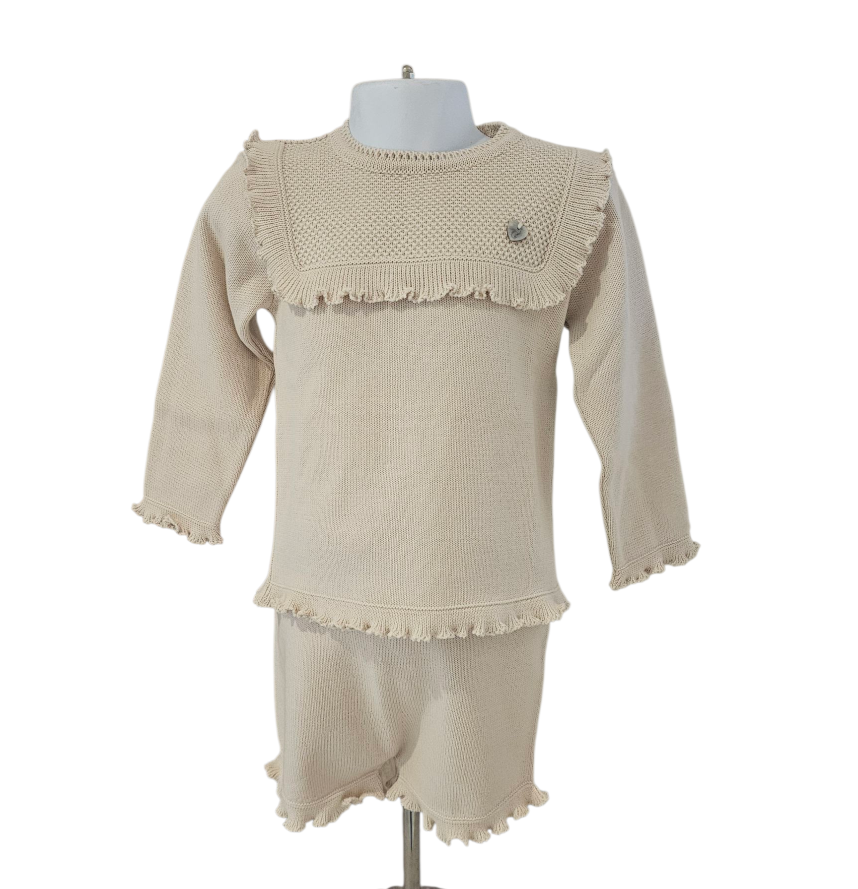 Granlei Girls beige frill bib  two piece shorts set