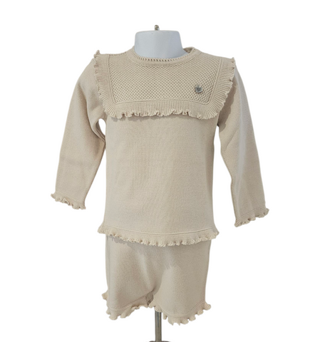 Granlei Girls beige frill bib  two piece shorts set