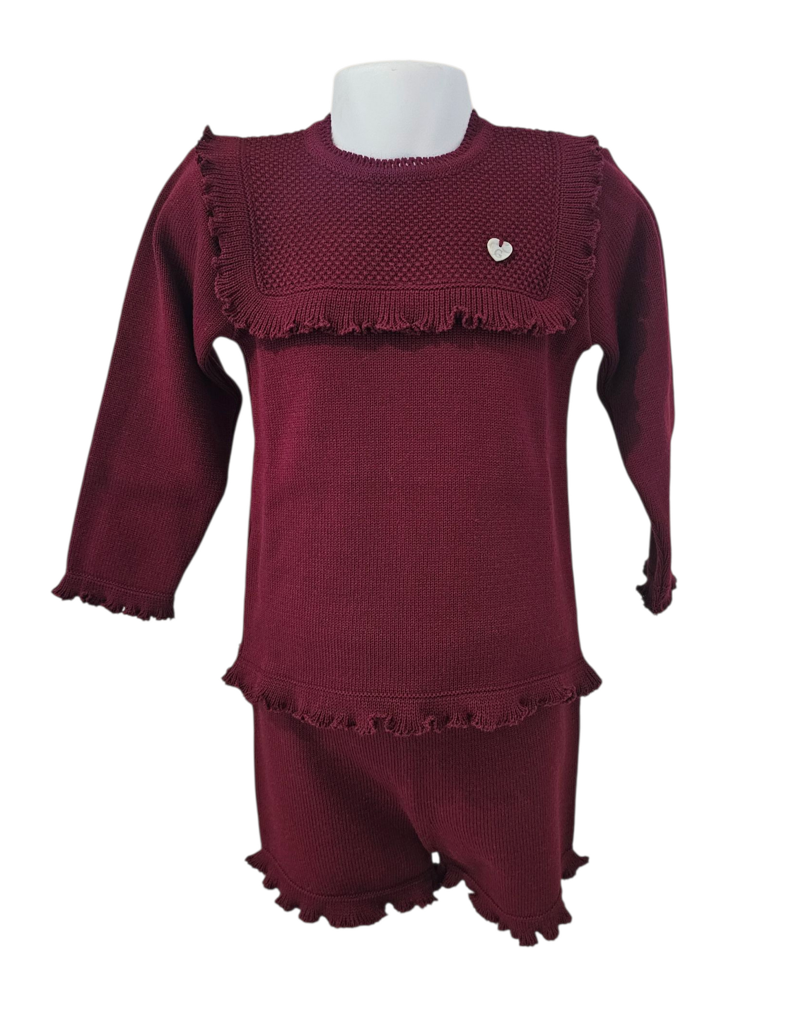 Granlei Girls Burgundy frill bib  two piece shorts set