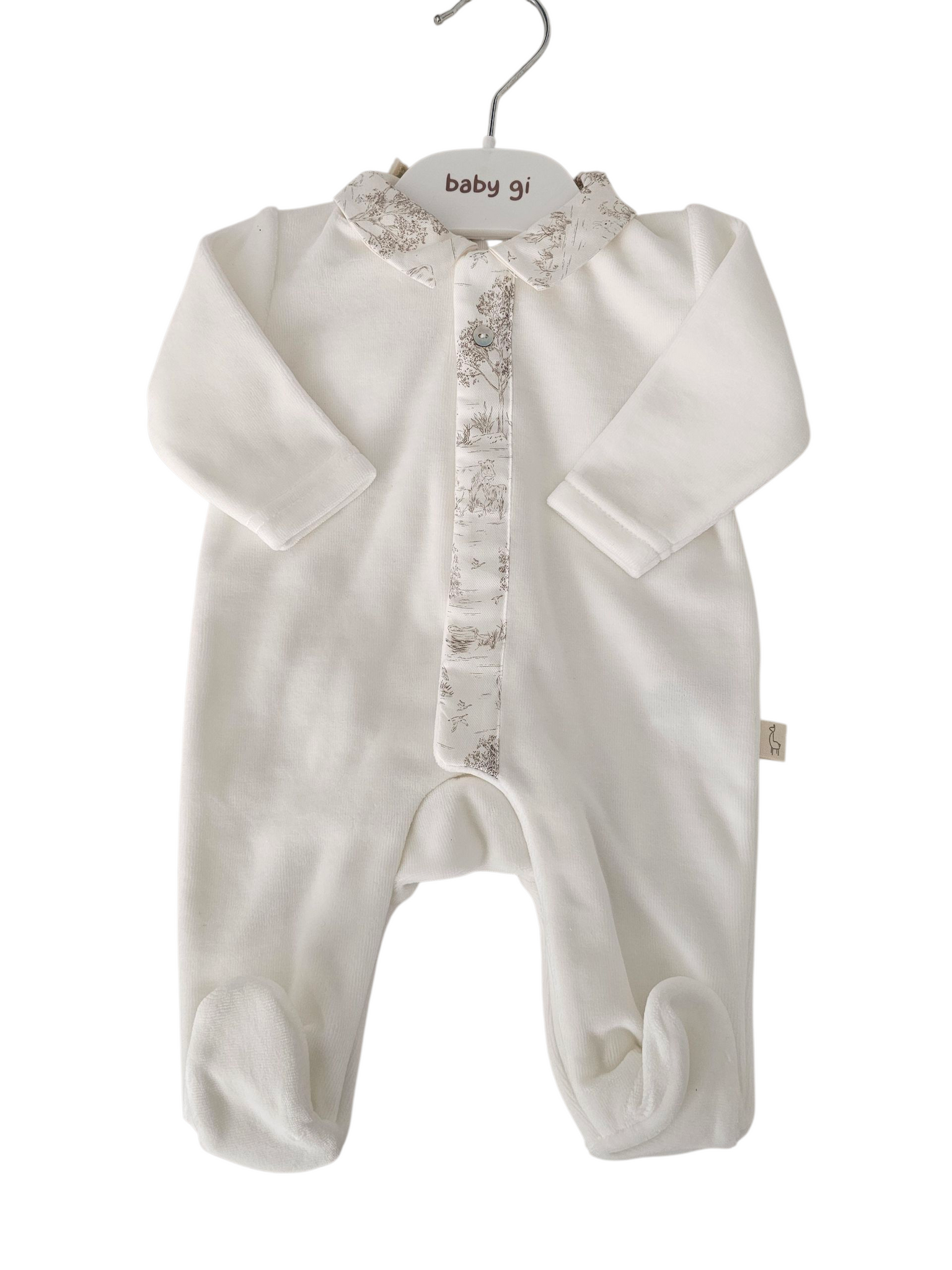 Baby Gi velour luxury Boys Patterned Baby Grow