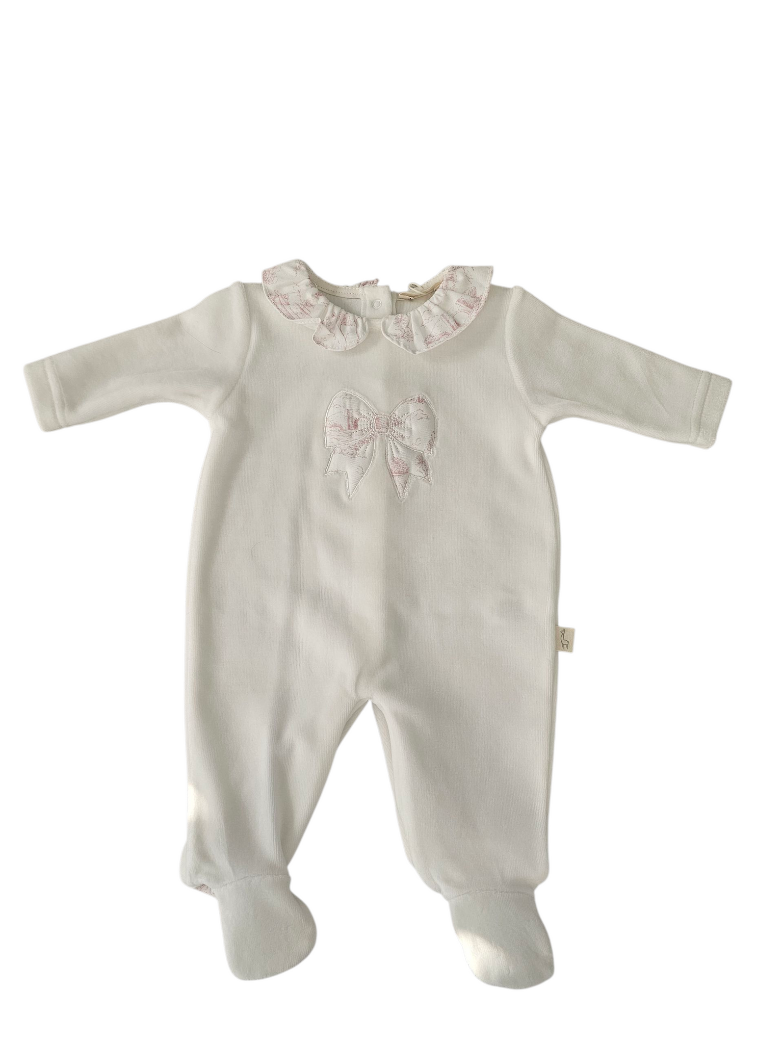 Baby Gi girls velour luxury patterned Pink Bow  Baby Grow