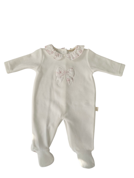 Baby Gi girls velour luxury patterned Pink Bow  Baby Grow