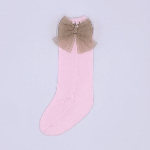 Rahigo Tulle Bow Socks Pink/Camel