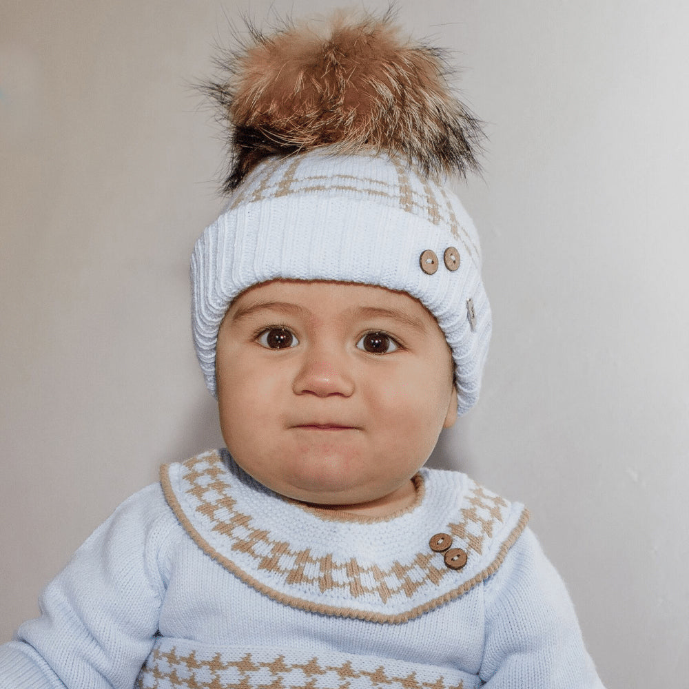 Rahigo Pompom Hat Blue/Camel