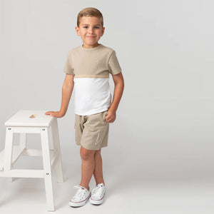 Caramelo Crew Neck Waffle Cotton Shorts Set Beige