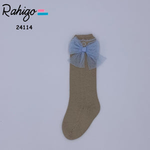 Rahigo Tulle Bow Socks Blue/Camel