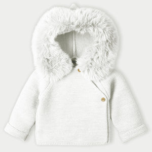 Mac Ilusion Knitted Coat with Faux Fur Trim Hood Cream
