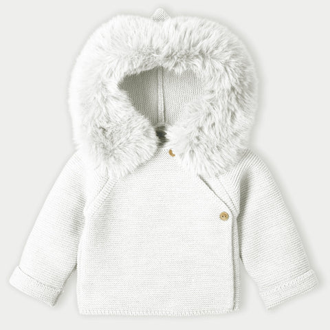 Mac Ilusion Knitted Coat with Faux Fur Trim Hood Cream