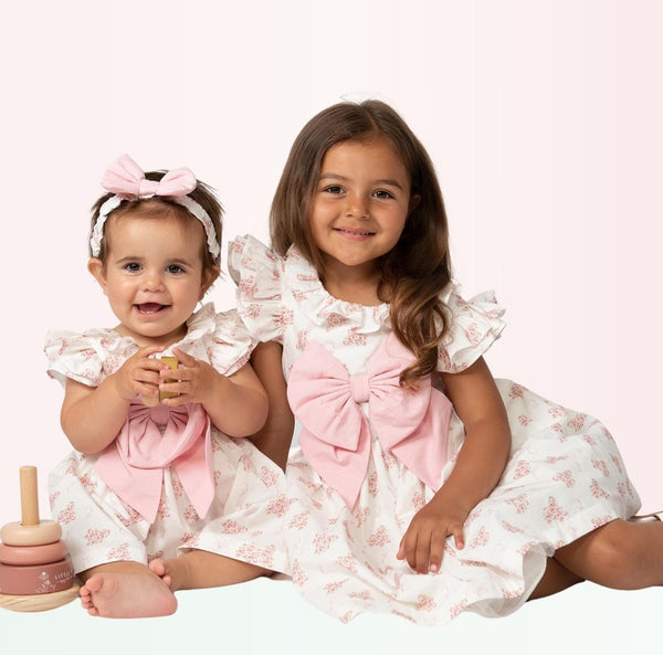 Caramelo Summer Garden Dress Set Ivory/Pink