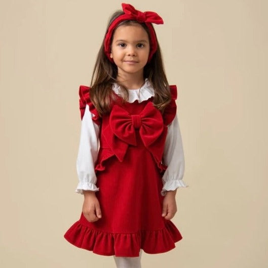 Caramelo Velour Frill Dress Red