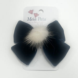 Meia Pata Velvet Pom Bow Clip Navy