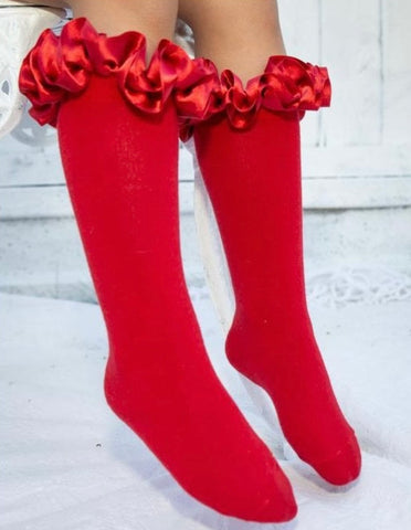 Caramelo Frilly Knee Socks Red