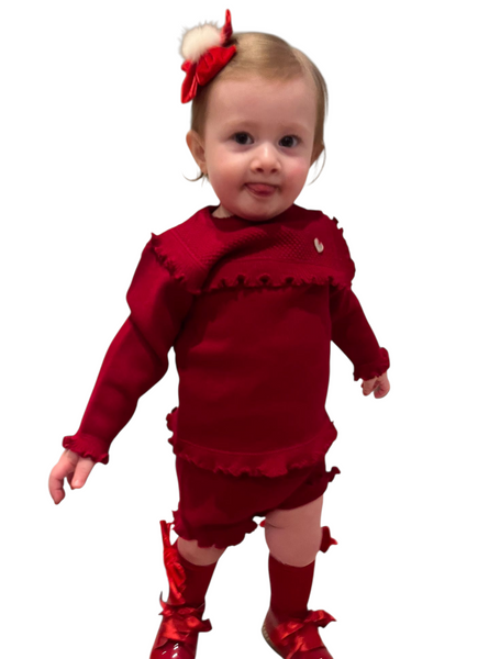Granlei Girls red frill bib  two piece shorts set