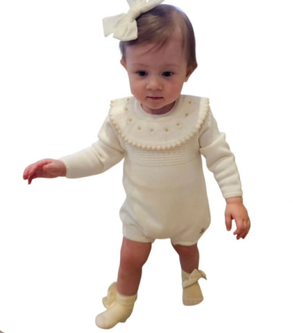 Granlei  girls cream/beige romper frill collar