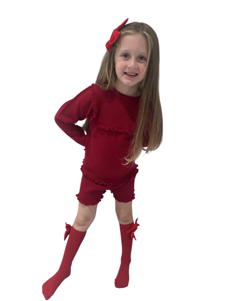 Granlei Girls Burgundy frill bib  two piece shorts set