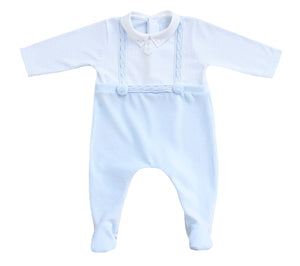 Adriana Mae Cable Knit Pom Pom Sleepsuit and Hat Blue