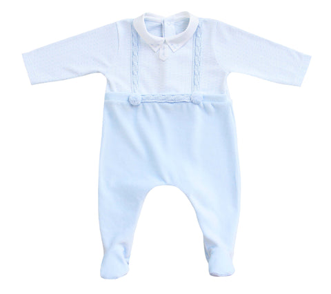 Adriana Mae Cable Knit Pom Pom Sleepsuit and Hat Blue