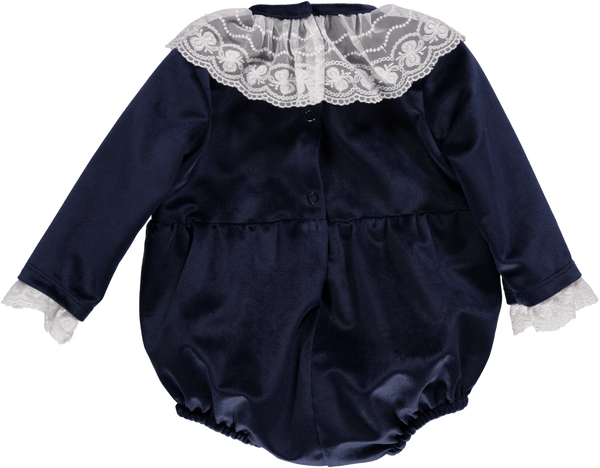 Piccola Speranza Traditional Lace Romper Navy