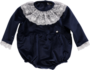 Piccola Speranza Traditional Lace Romper Navy