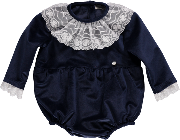 Piccola Speranza Traditional Lace Romper Navy