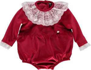 Piccola Speranza Traditional Lace Romper Red