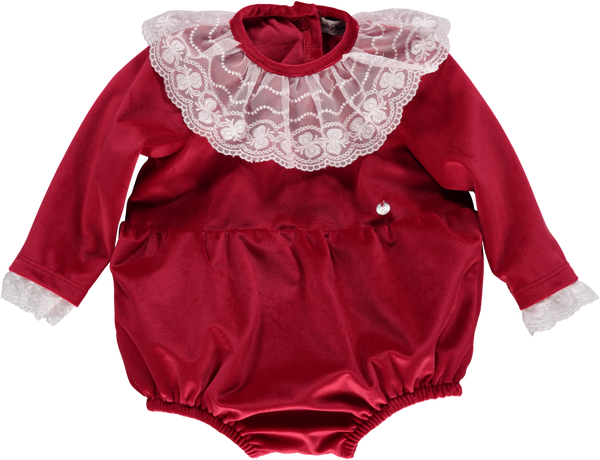 Piccola Speranza Traditional Lace Romper Red