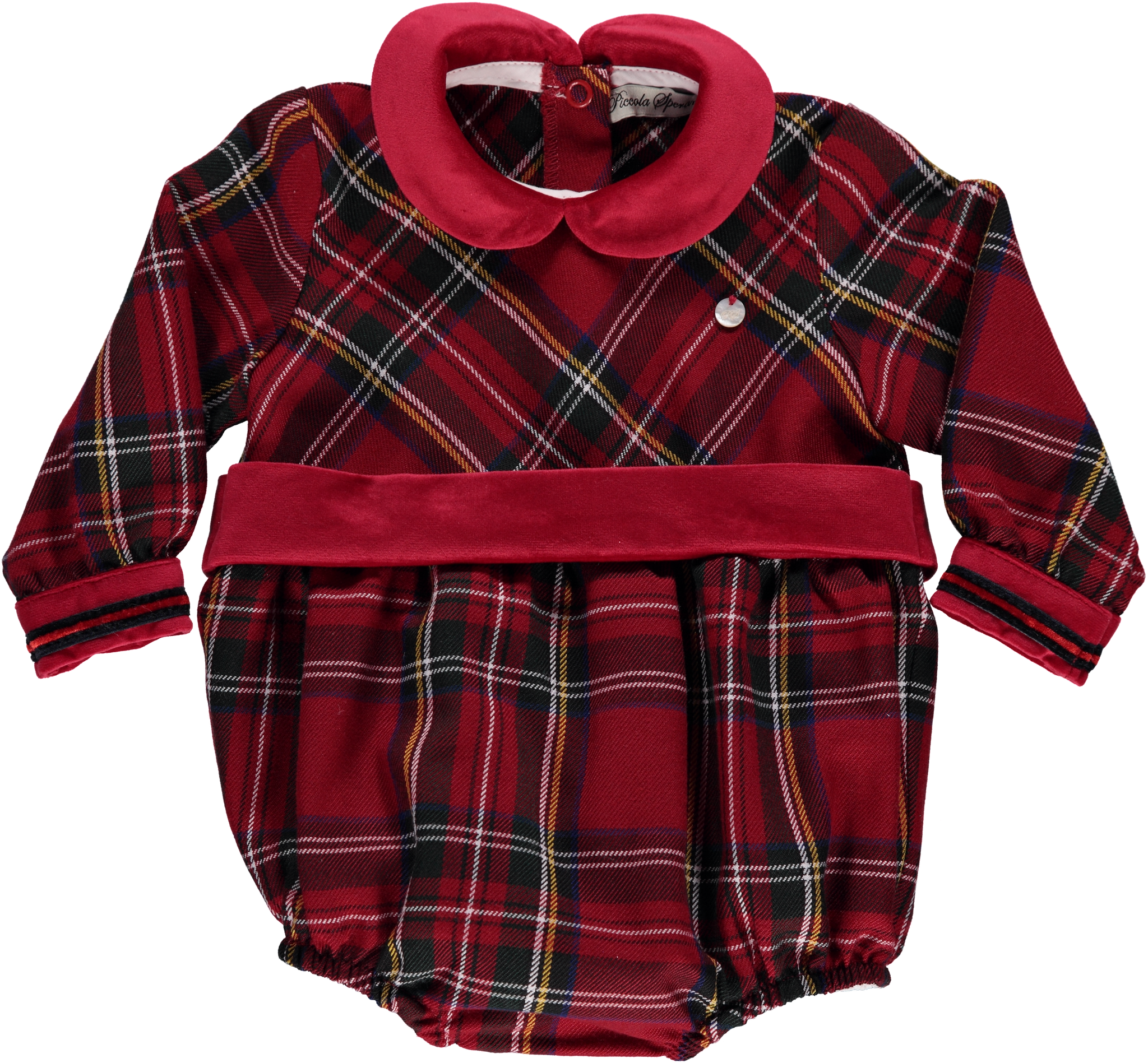 Piccola Speranza Traditional Check Romper Red