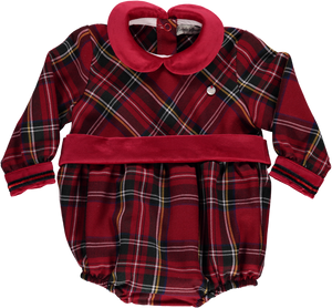 Piccola Speranza Traditional Check Romper Red