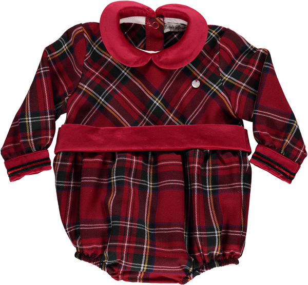 Piccola Speranza Traditional Check Romper Red