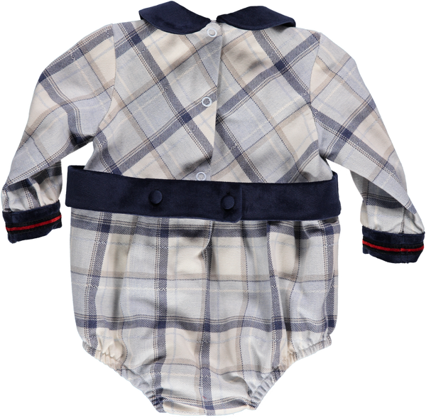 Piccola Speranza Traditional Check Romper Navy