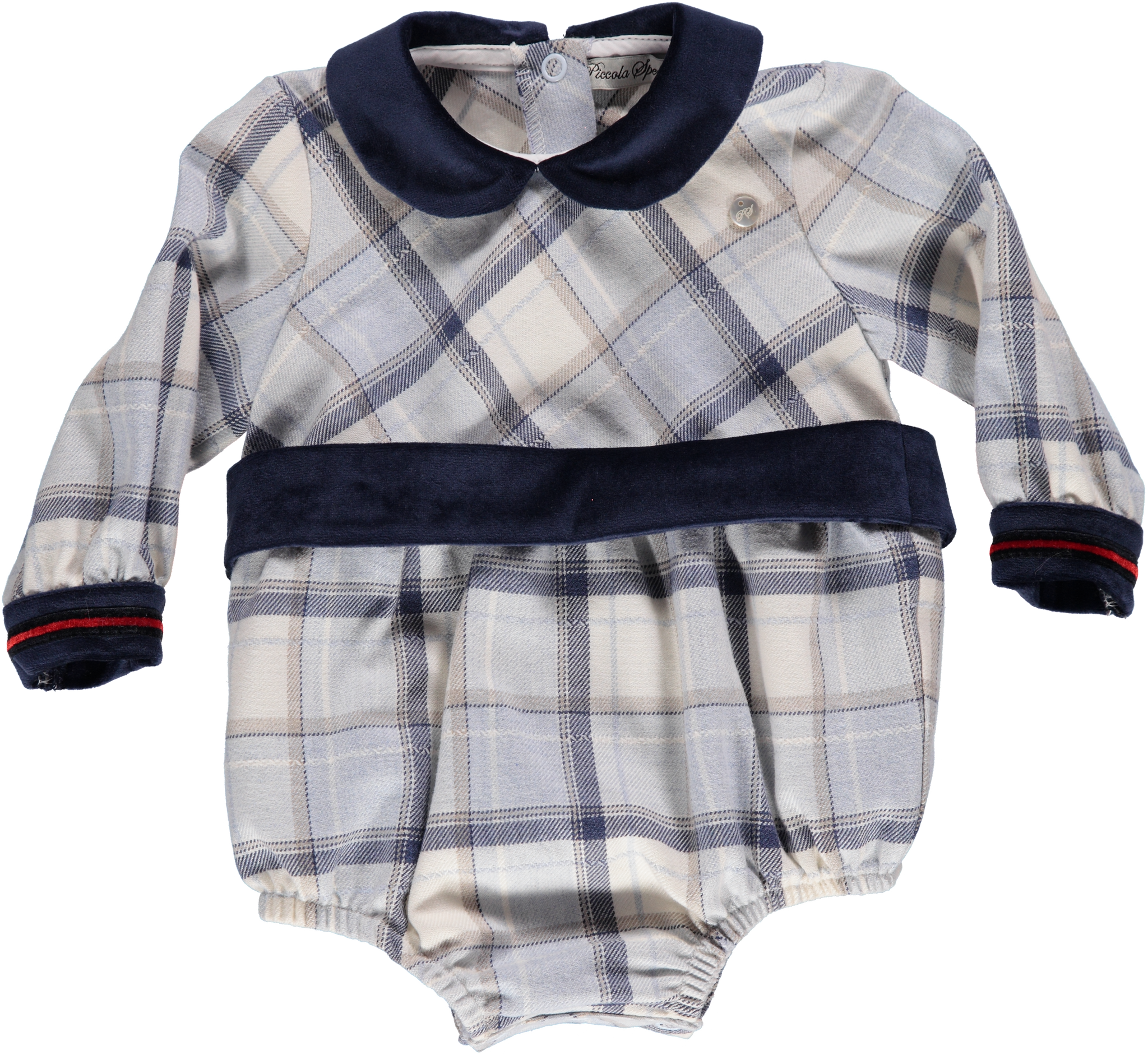 Piccola Speranza Traditional Check Romper Navy