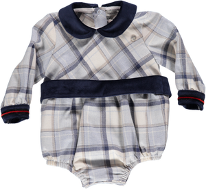 Piccola Speranza Traditional Check Romper Navy