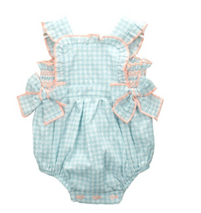 Babidu Check Side Bow Romper Mint