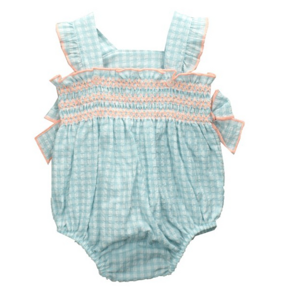 Babidu Check Side Bow Romper Mint