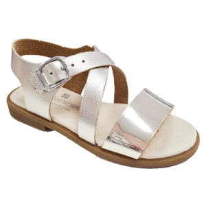 Andanines Leather Cross Strap Gold Sandals