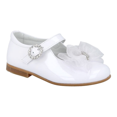 Andanines Patent Leather Bow Strap Shoe White