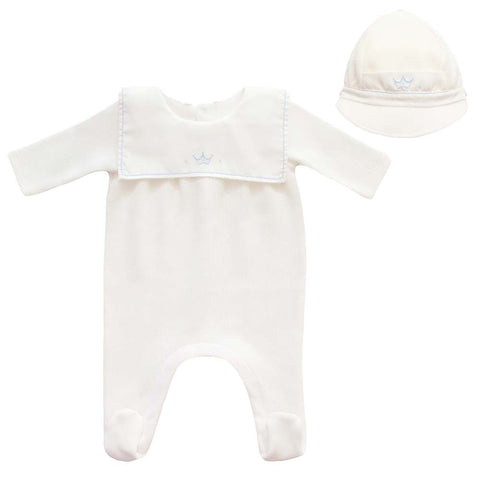 Adriana Mae Lucca Crown Detail Sleepsuit and Cap Cream/Blue