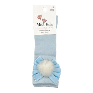 Meia Pata Long Velvet Fur Bow Socks Blue