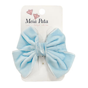 Meia Pata Velvet Bow Clip Pale Blue