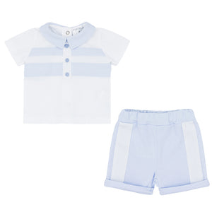 Pastels & Co Bramble Polo Top and Shorts Set Blue/White