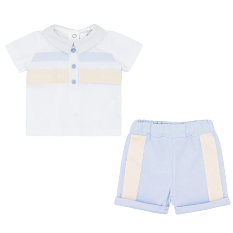 Pastels & Co Bramble Polo Top and Shorts Set Blue/Lemon