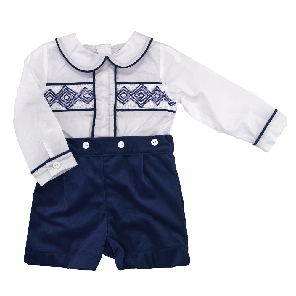 Caramelo Smocked Shorts Set Navy