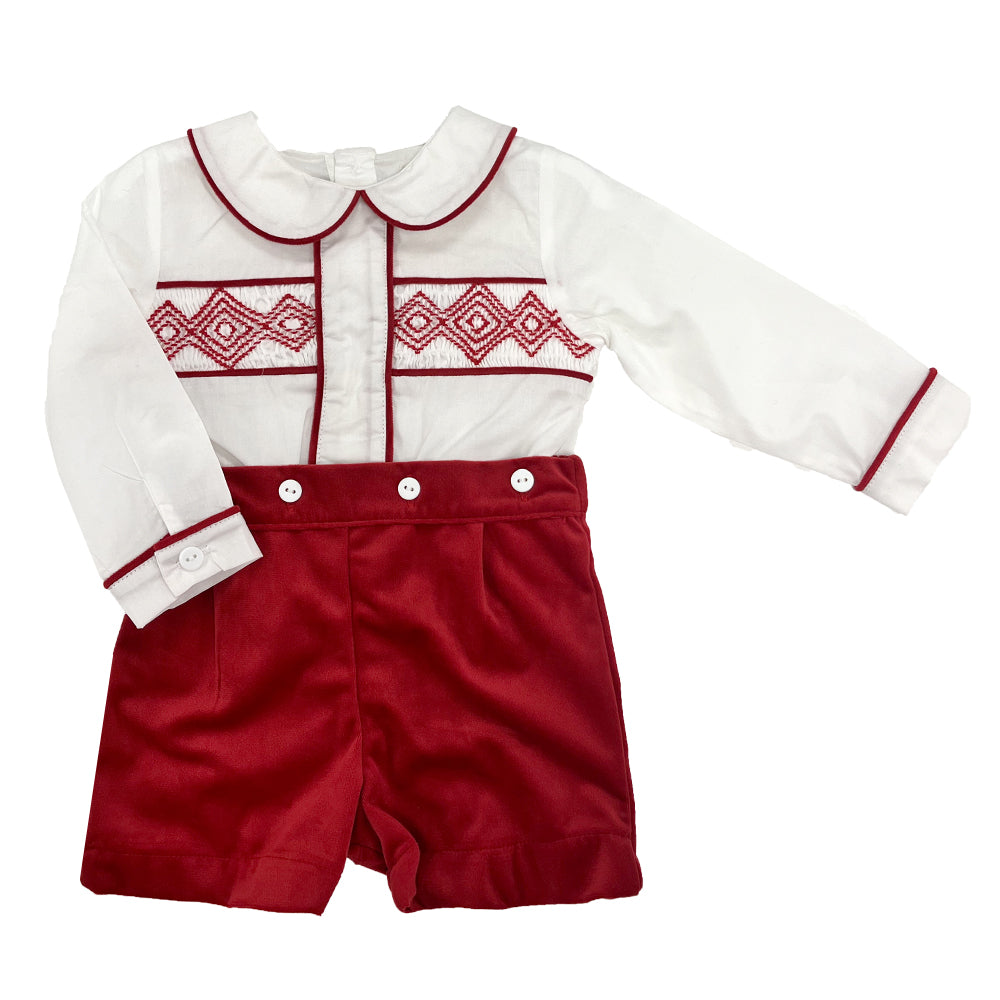 Caramelo Smocked Shorts Set Red