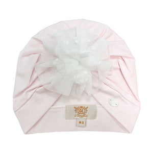 Caramelo Tulle Flower Turban Pink