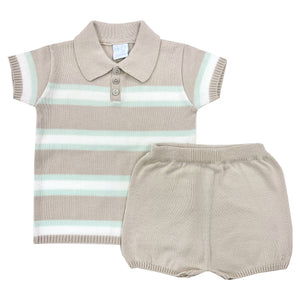 Granlei Stripe Polo Shirt Set Natural/Mint