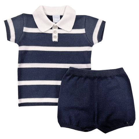 Granlei Stripe Polo Shirt Set Navy