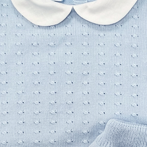 Granlei Knit Collared Shorts Set Blue